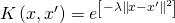 K\left( x,x'\right) =e^{\left[ -\lambda \left\| x-x'\right\| ^{2}\right] }